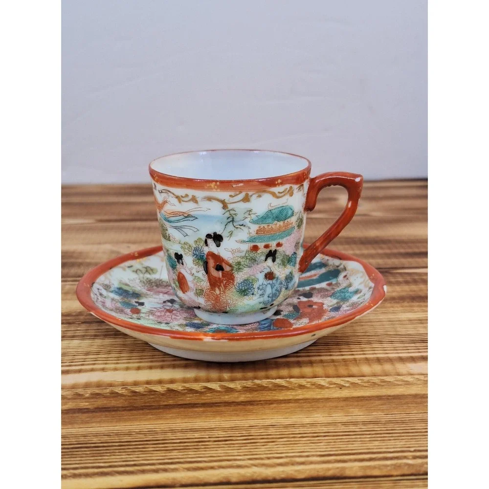 Porcelain Hand Painted Japan Demitasse Cup Saucer Lithophane‎